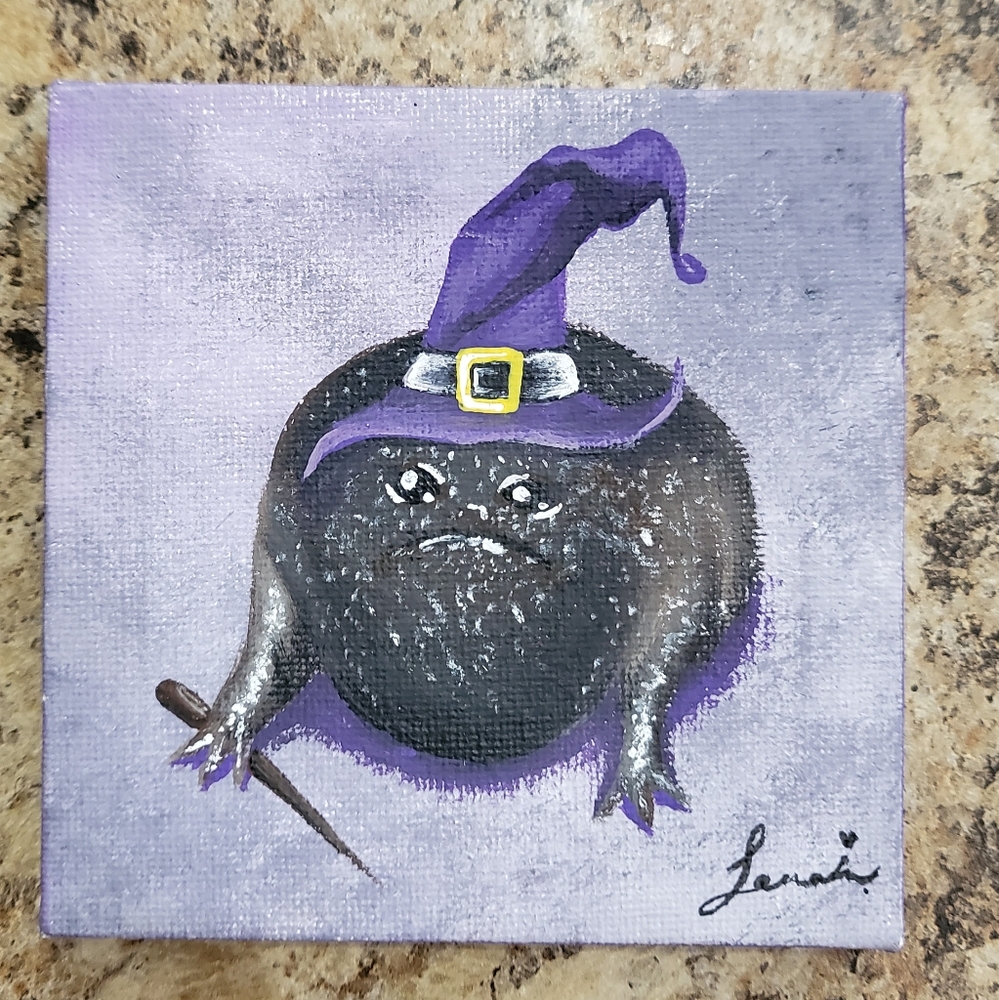 Handpainted Halloween Witch Frog Canvas Painting